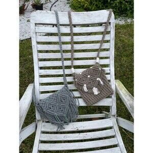 Handcrafted Macrame and Crochet Cross Body Fringe bag Grey and Blue